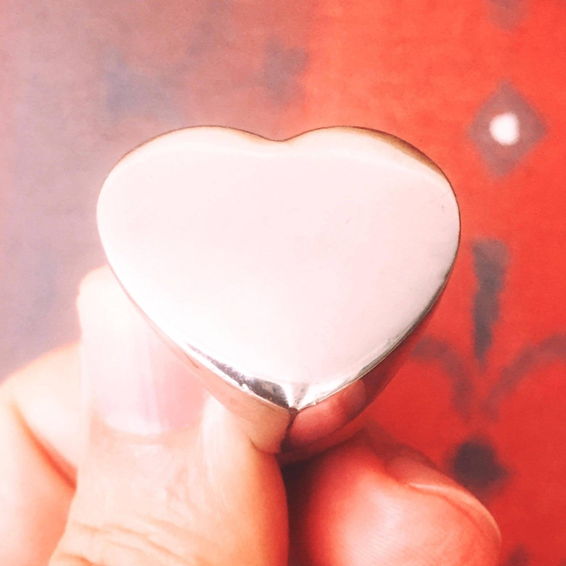 Heart Shaped Ring Silver Color Smooth Shiny Finish