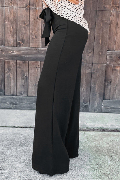 High Waist Front Tie Flared Pants Black