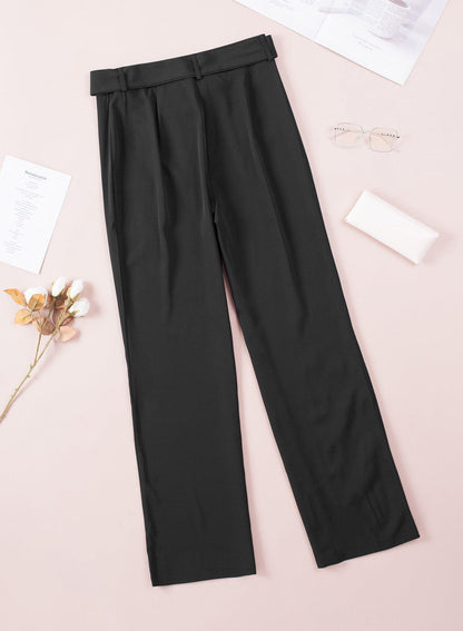 High Waist Front Tie Flared Pants Black
