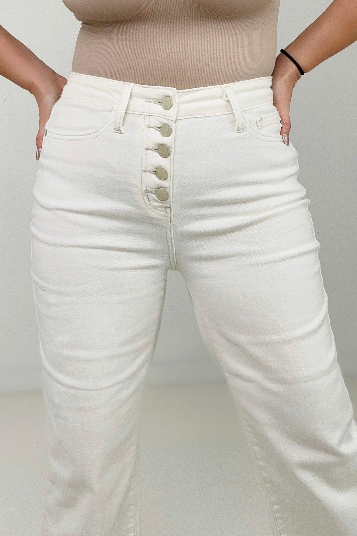 High Waist Wide Leg White Cropped Jeans