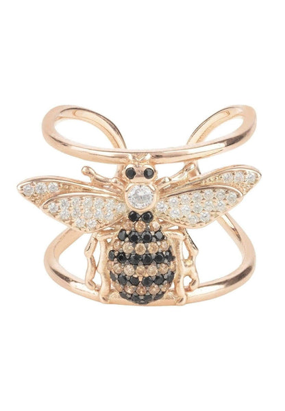 Honey Bee Cocktail Ring Adjustable, Rose Gold Plate