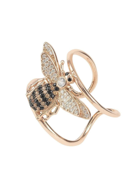 Honey Bee Cocktail Ring Adjustable, Rose Gold Plate