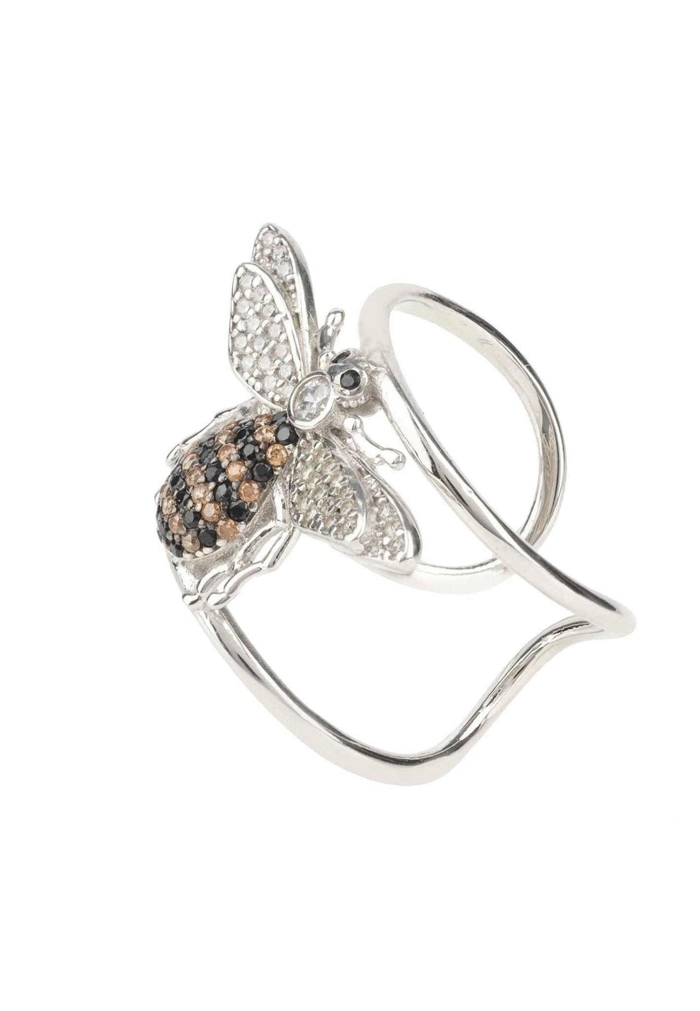 Honey Bee Cocktail Ring Adjustable, Sterling Silver