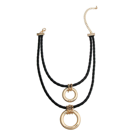 Hoop Pendants Black Leather Cord Necklace for Women