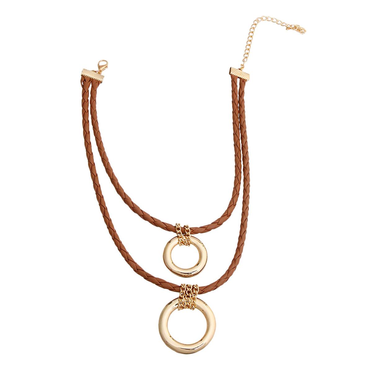 Hoop Pendants Brown Leather Cord Necklace for Women