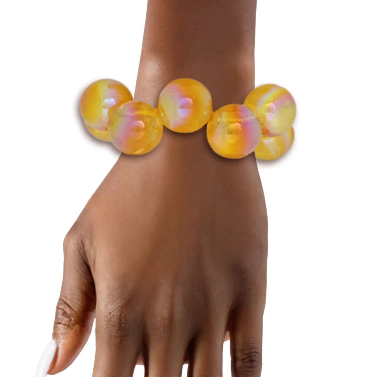 Yellow Iridescent Bubble Ball Bracelet Gold Detail | Fashion Jewelry