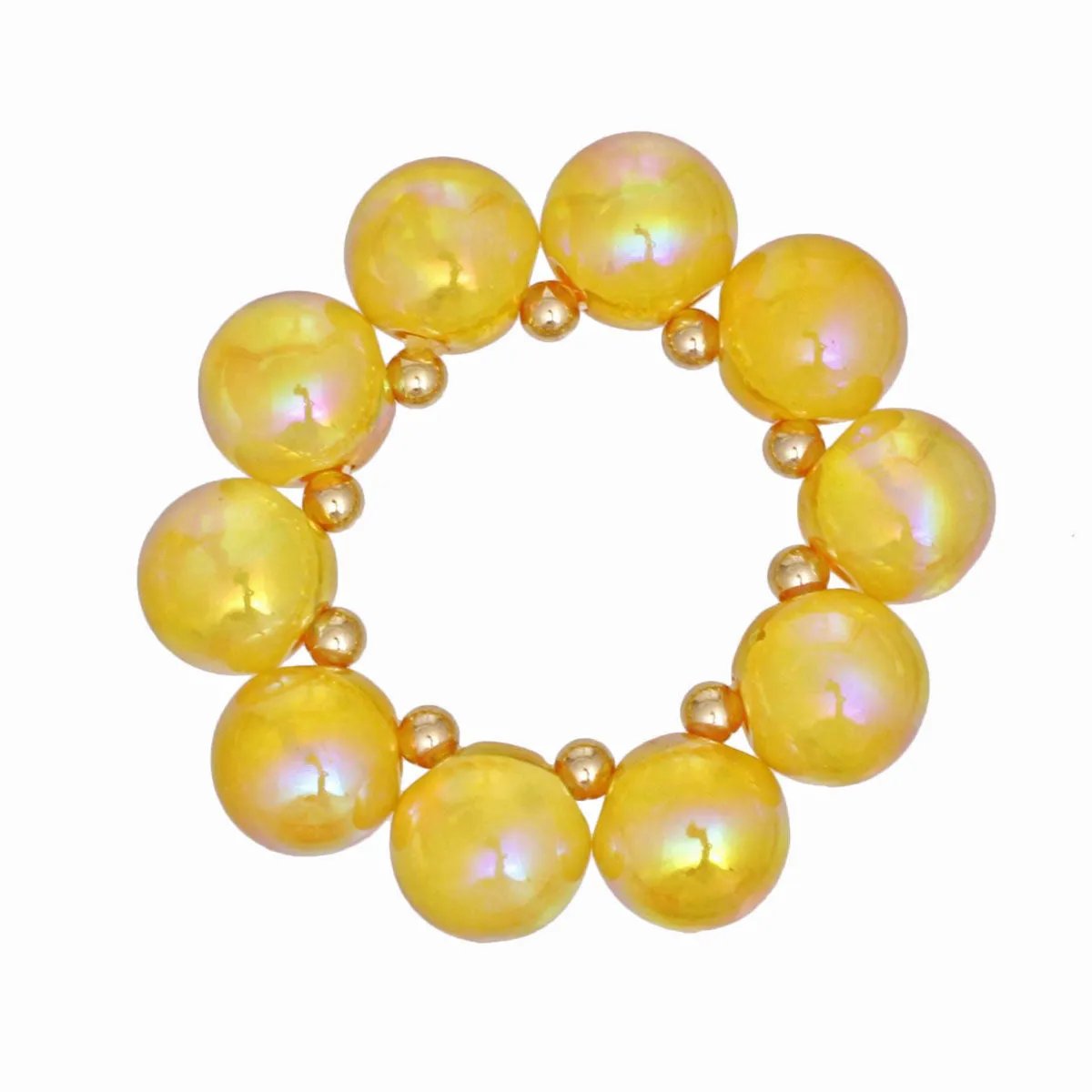 Yellow Iridescent Bubble Ball Bracelet Gold Detail | Fashion Jewelry