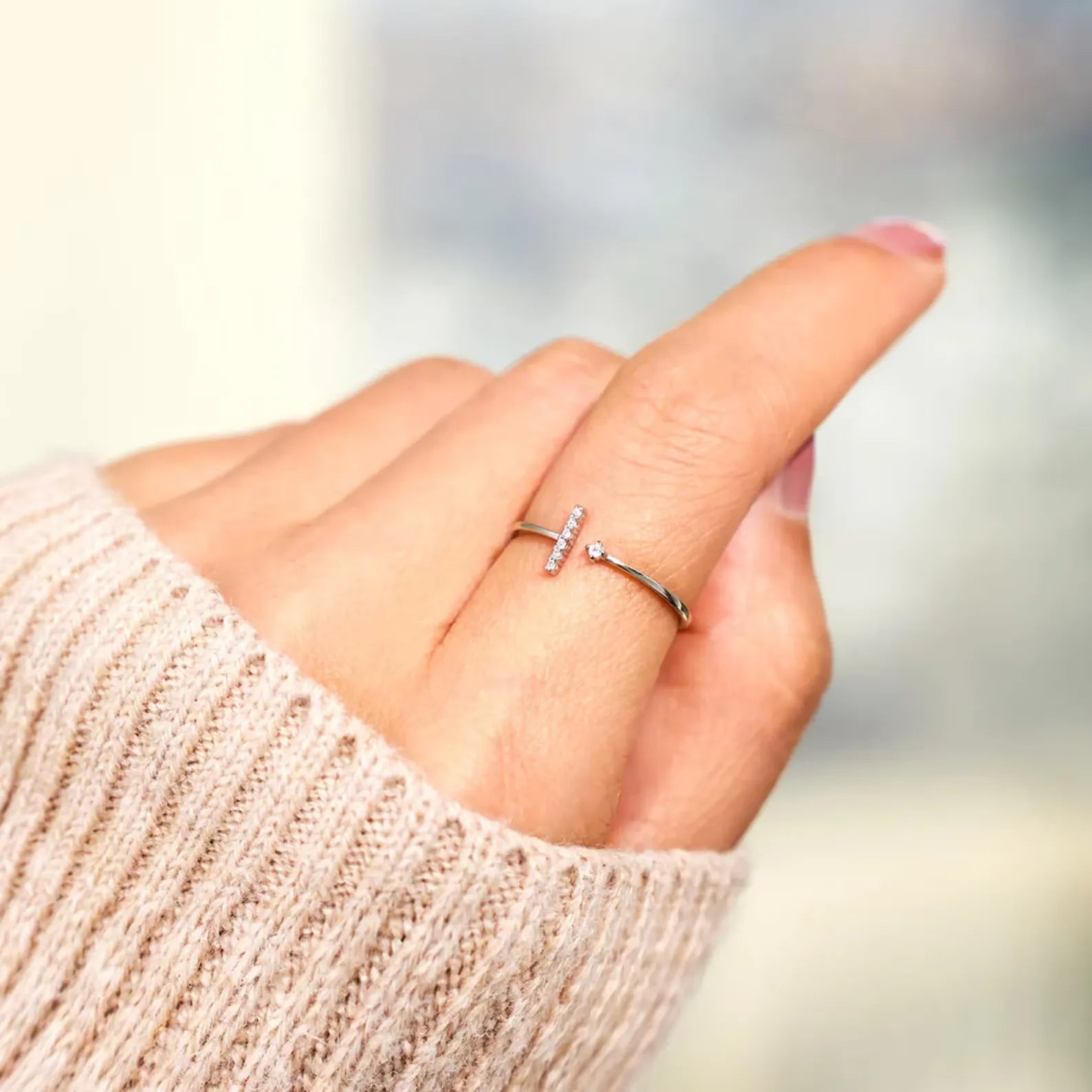 Dainty T shaped Friendship Ring Minimalist Design for Women