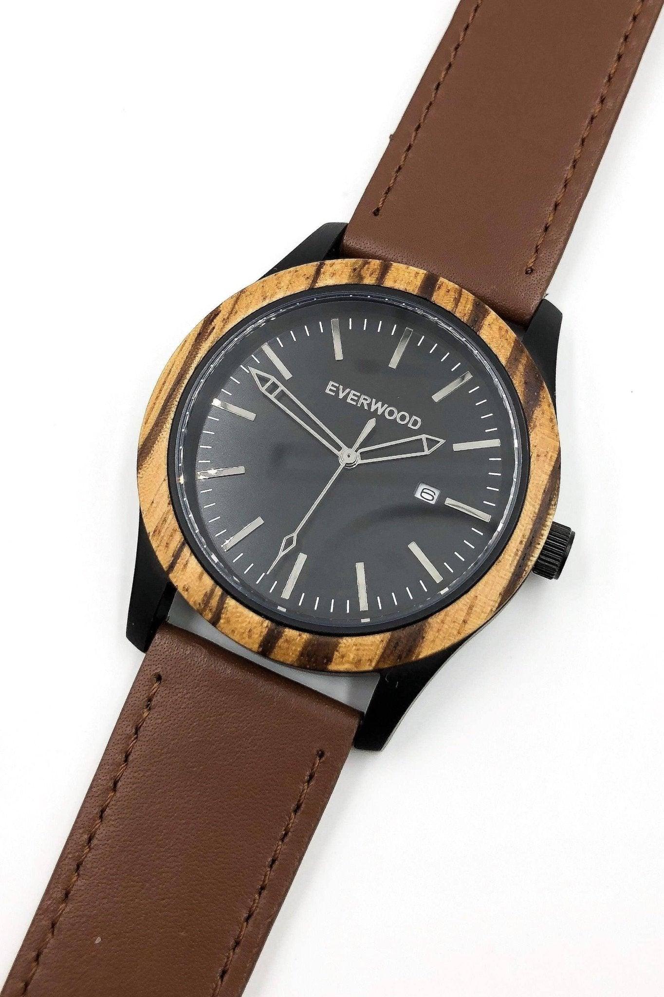 Inverness Zebrawood Brown Leather Men's Watch