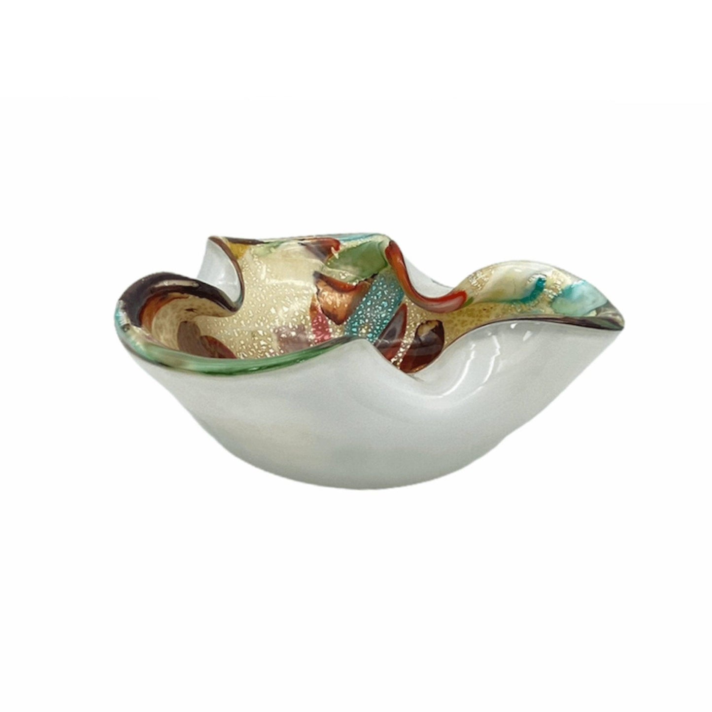 Italian Art Glass Bowl Vintage Murano White Tutti-frutti Colors