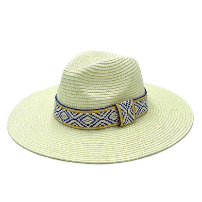 Ivory Womens Panama Straw Hat with Woven Detail