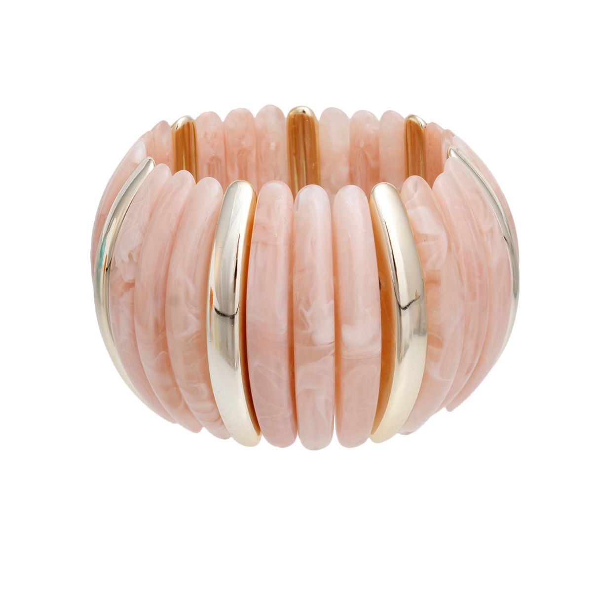 Retro Marbled Light Pink Gold Stretch Wide Bangle Bracelet
