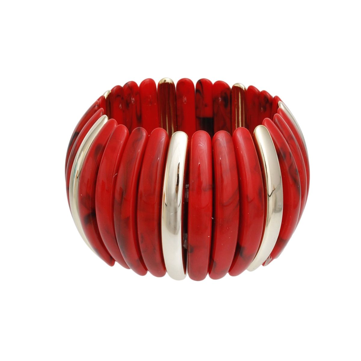 Retro Marbled Red Gold Stretch Wide Bangle Bracelet