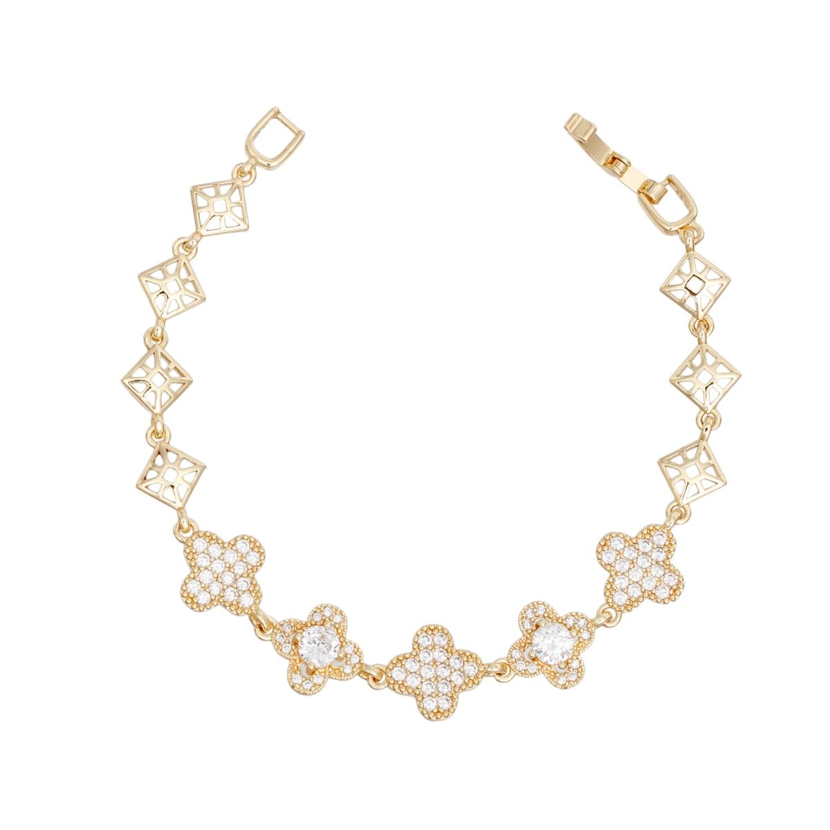 Gold Clover Link Tennis Bracelet with Cubic Zirconia Women's Fashion Jewelry