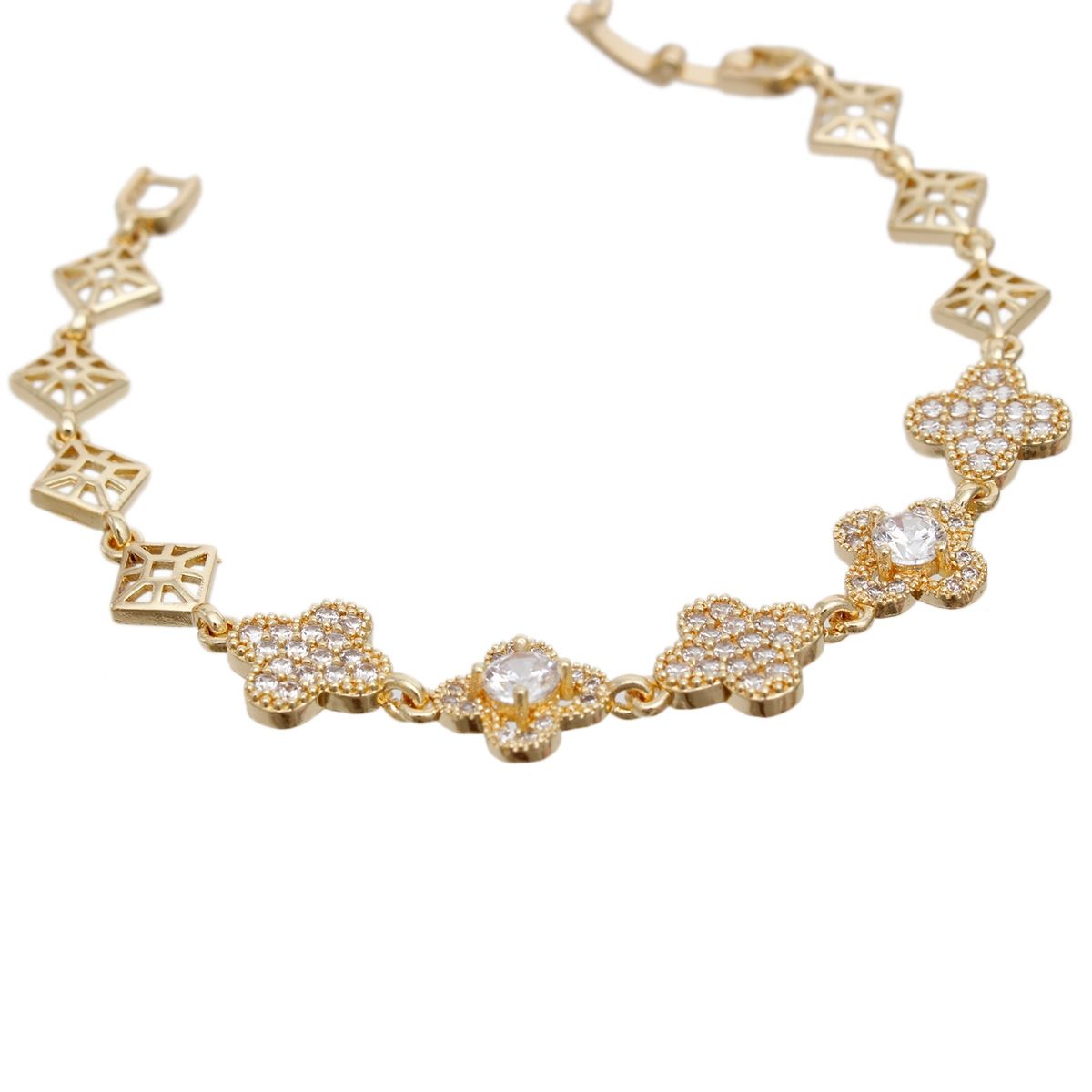 Gold Clover Link Tennis Bracelet with Cubic Zirconia Women's Fashion Jewelry