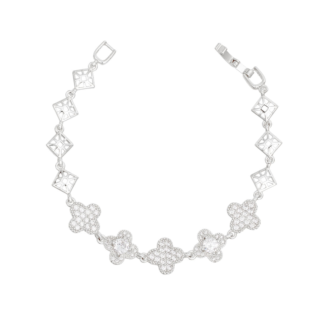 Silver Clover Link Tennis Bracelet with Cubic Zirconia Women's Fashion Jewelry