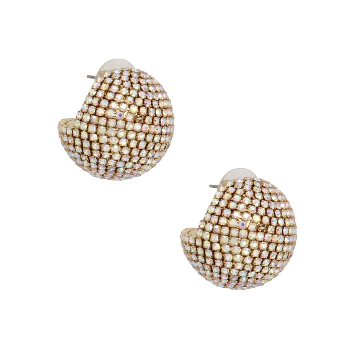 Aurora Borealis Rhinestone Earrings Globe Studs Gold
