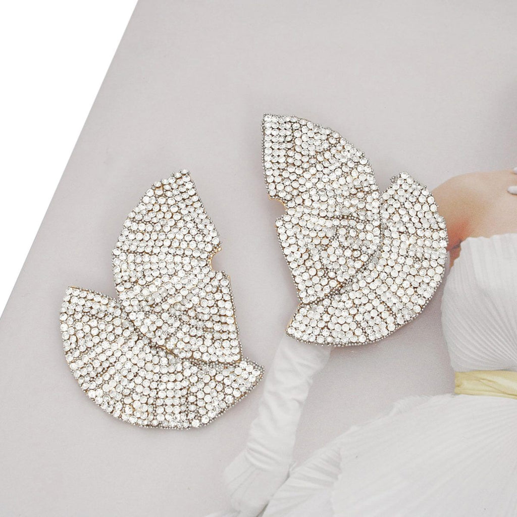 Art Deco Inspired Stud Earrings Gold Fan Rhinestone Statement