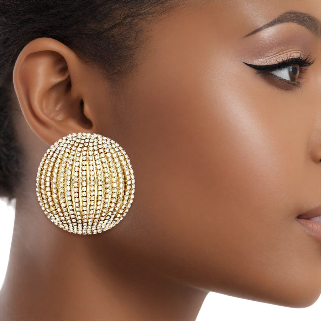 Gold Tone Rhinestone Domed Earrings Angelic Studs Lightweight