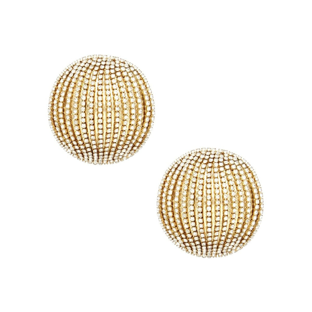 Gold Tone Rhinestone Domed Earrings Angelic Studs Lightweight