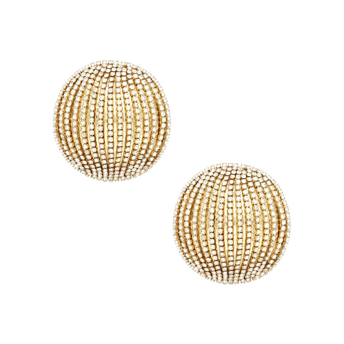 Gold Tone Rhinestone Domed Earrings Angelic Studs Lightweight