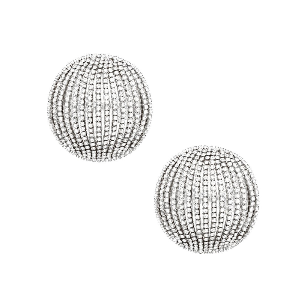 Silver Tone Rhinestone Domed Earrings Angelic Studs Lightweight