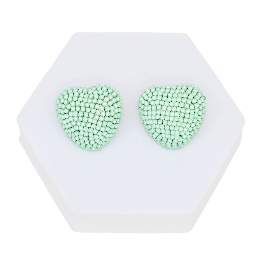 Pastel Green Heart Earrings Mint Rhinestone Studs Gold Tone