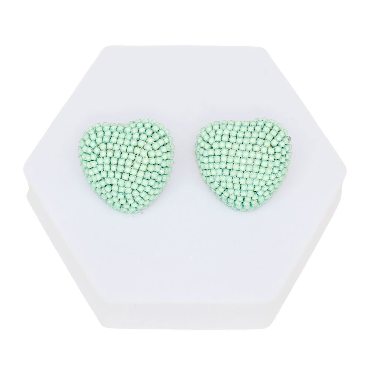 Pastel Green Heart Earrings Mint Rhinestone Studs Gold Tone