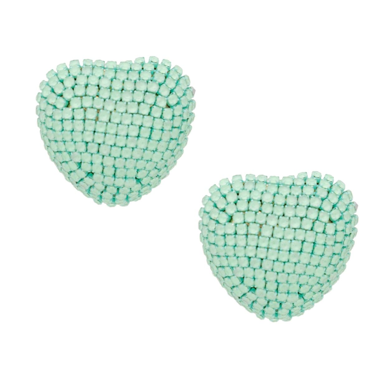 Pastel Green Heart Earrings Mint Rhinestone Studs Gold Tone
