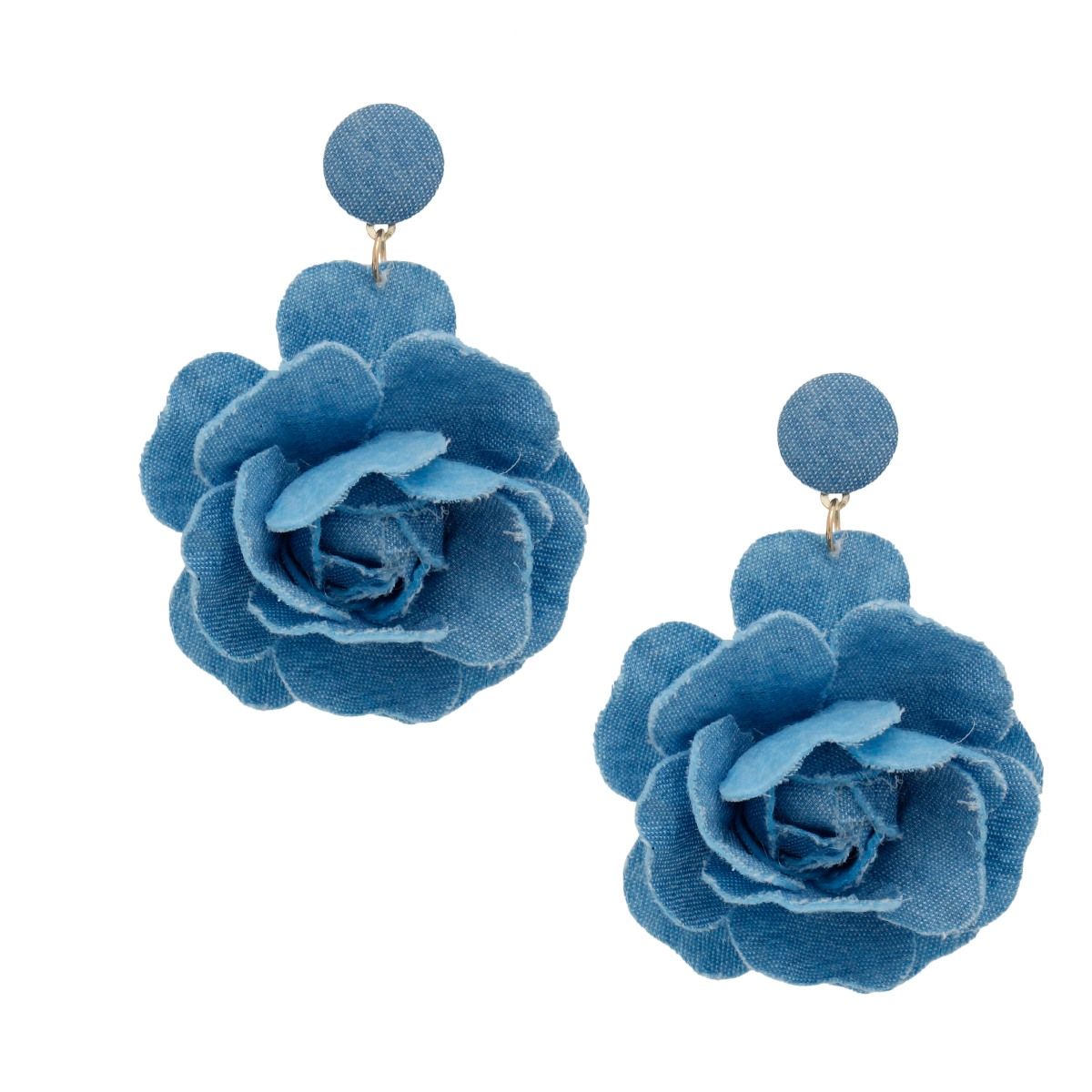 Blue Denim Flower Drop Earrings Boutique Layered Petals