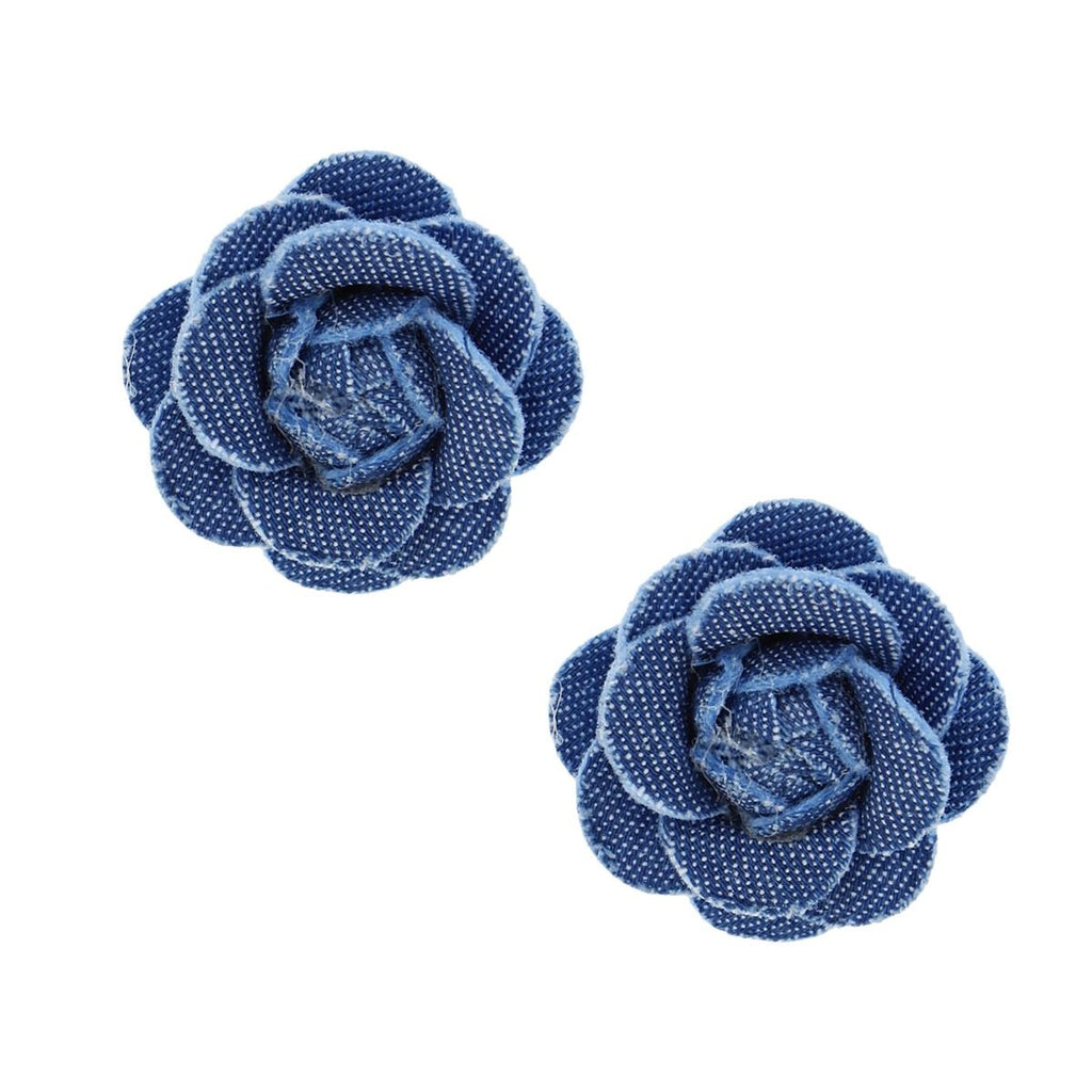 Blue Rose Stud Earrings Denim Flower Design