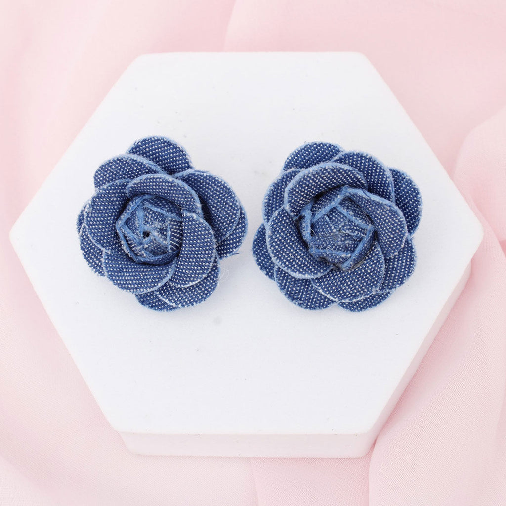 Blue Rose Stud Earrings Denim Flower Design