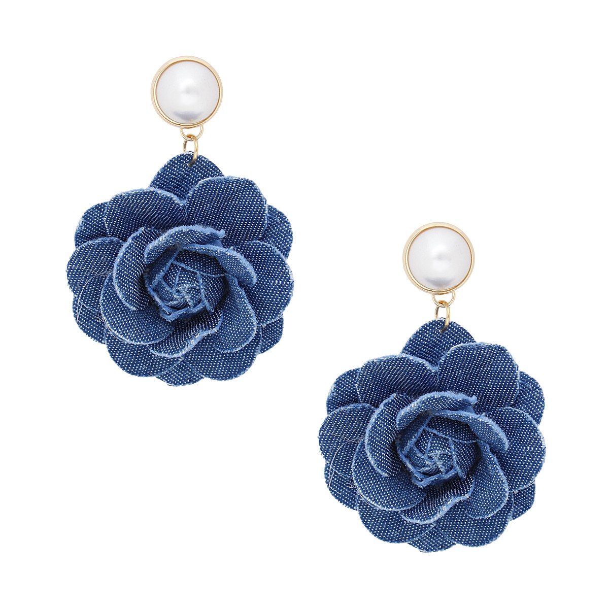 Dimensional Blue Rose Drop Statement Earrings