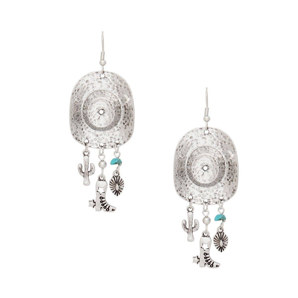 Cowboy Hat Earrings Burnished Silver Western Dangle Charms