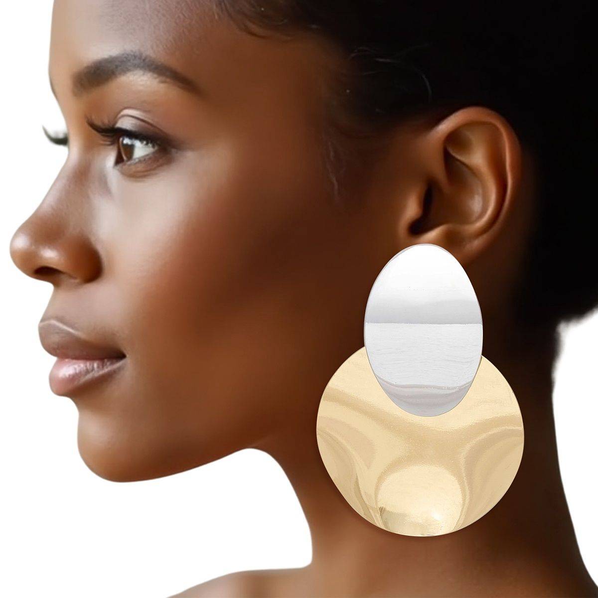 Mixed Metal Drop Earrings Polished Statement