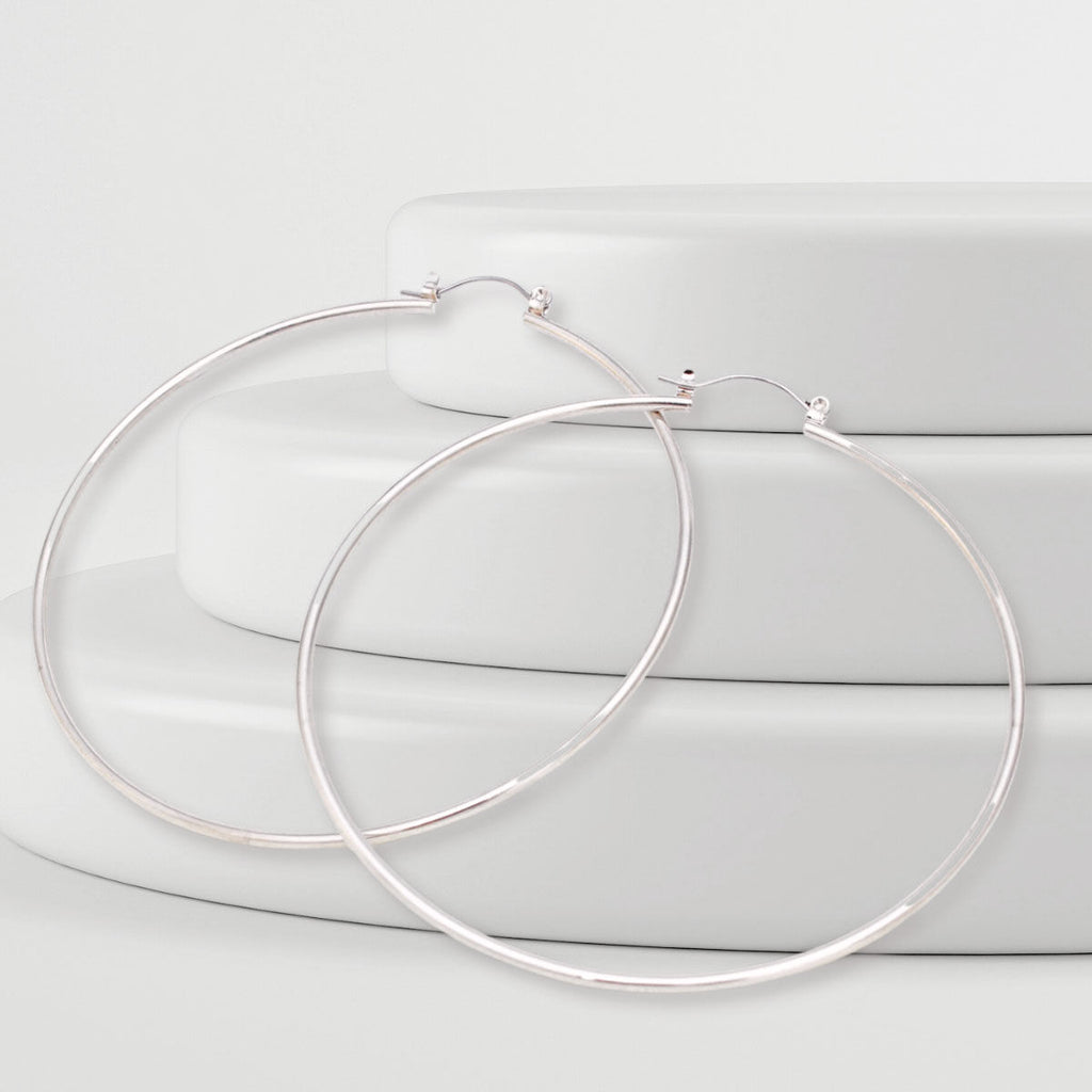 Silver Hoop Earrings | Minimalist Lightweight 2mm Thin Hoops