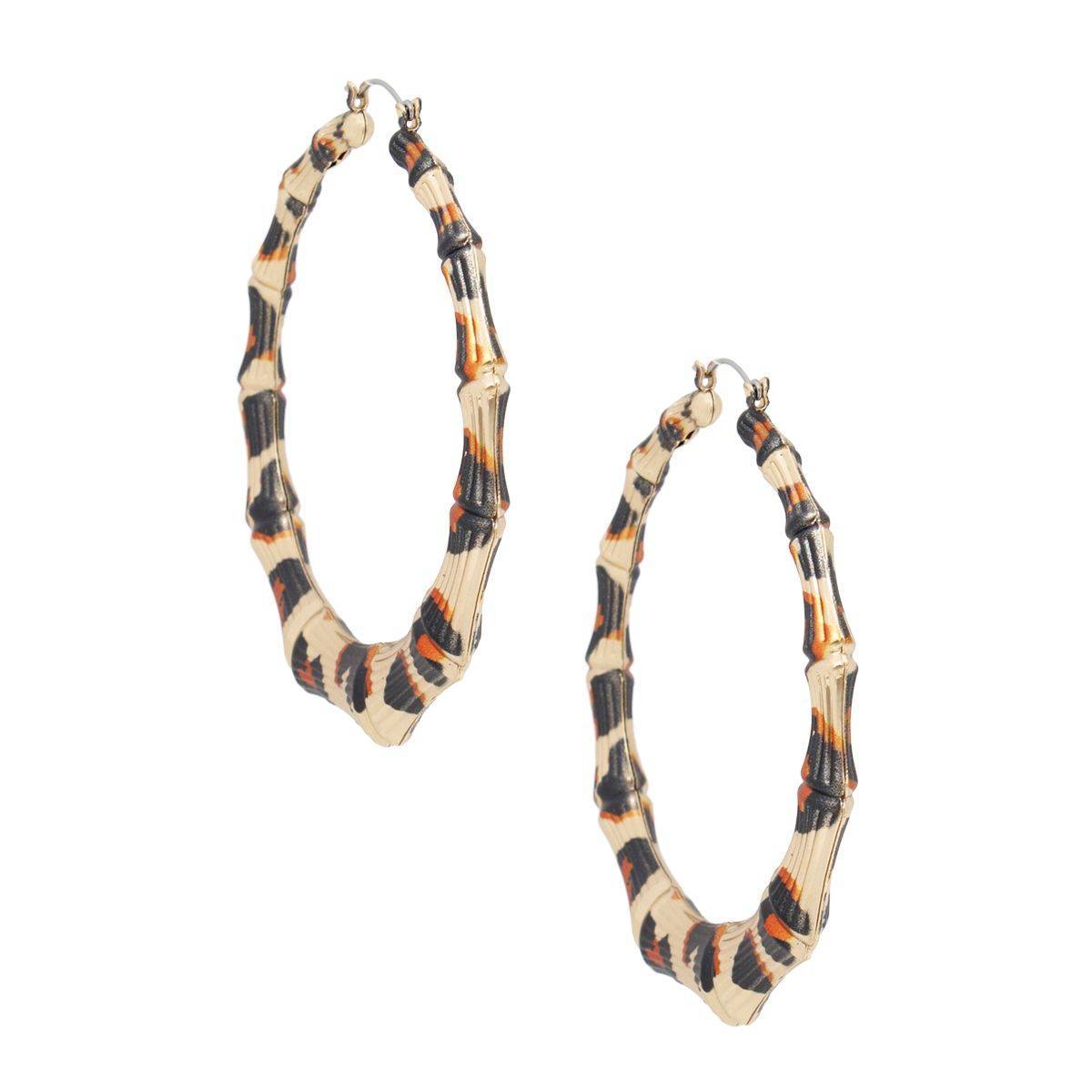Animal Print Hoop Earrings in Gold Tone