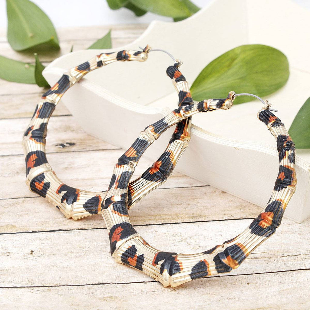 Animal Print Hoop Earrings in Gold Tone