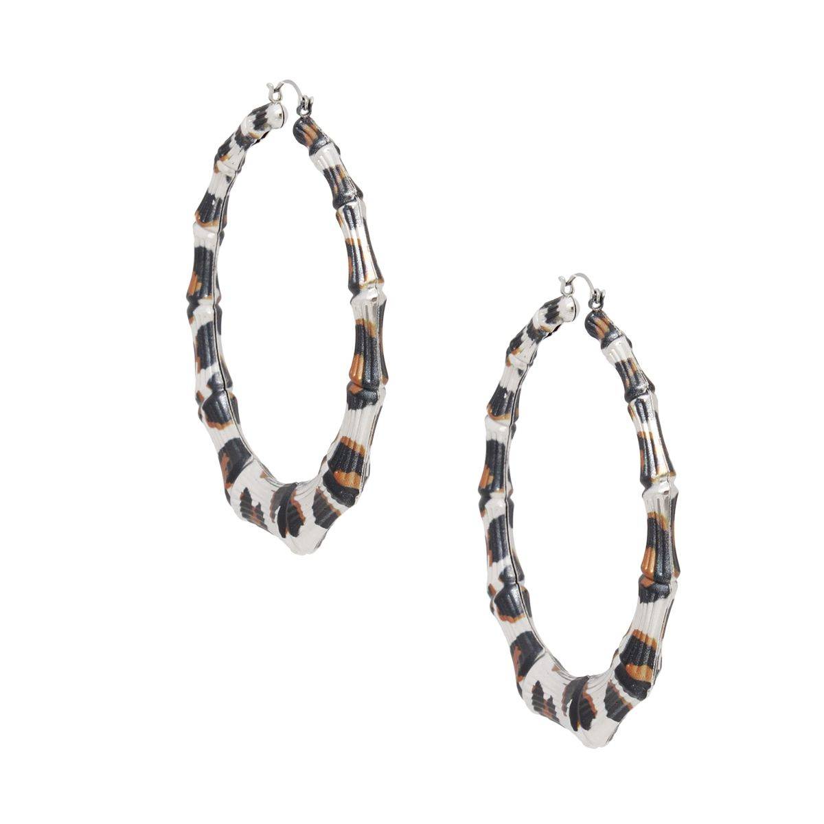 Animal Print Hoop Earrings in Silver Tone
