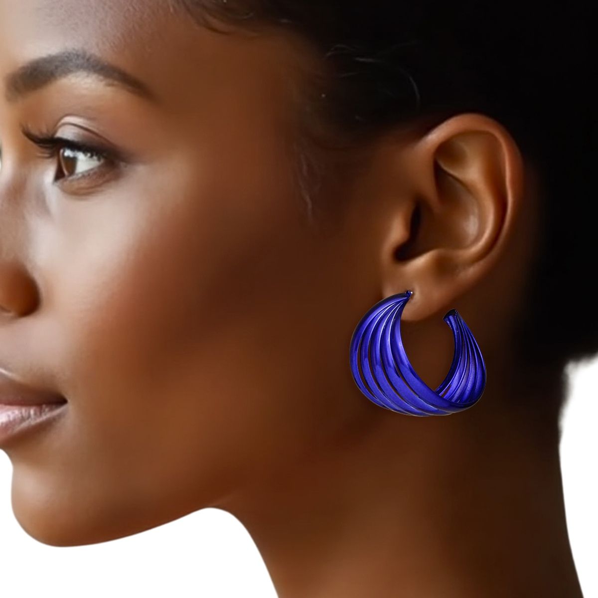 Purple Hoop Earrings Wide Stacked Design Metal Bold Color