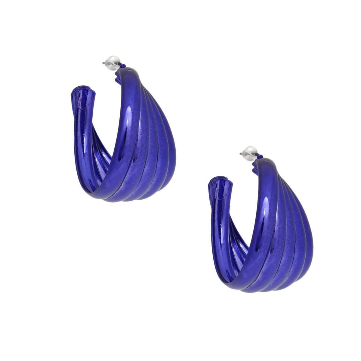 Purple Hoop Earrings Wide Stacked Design Metal Bold Color