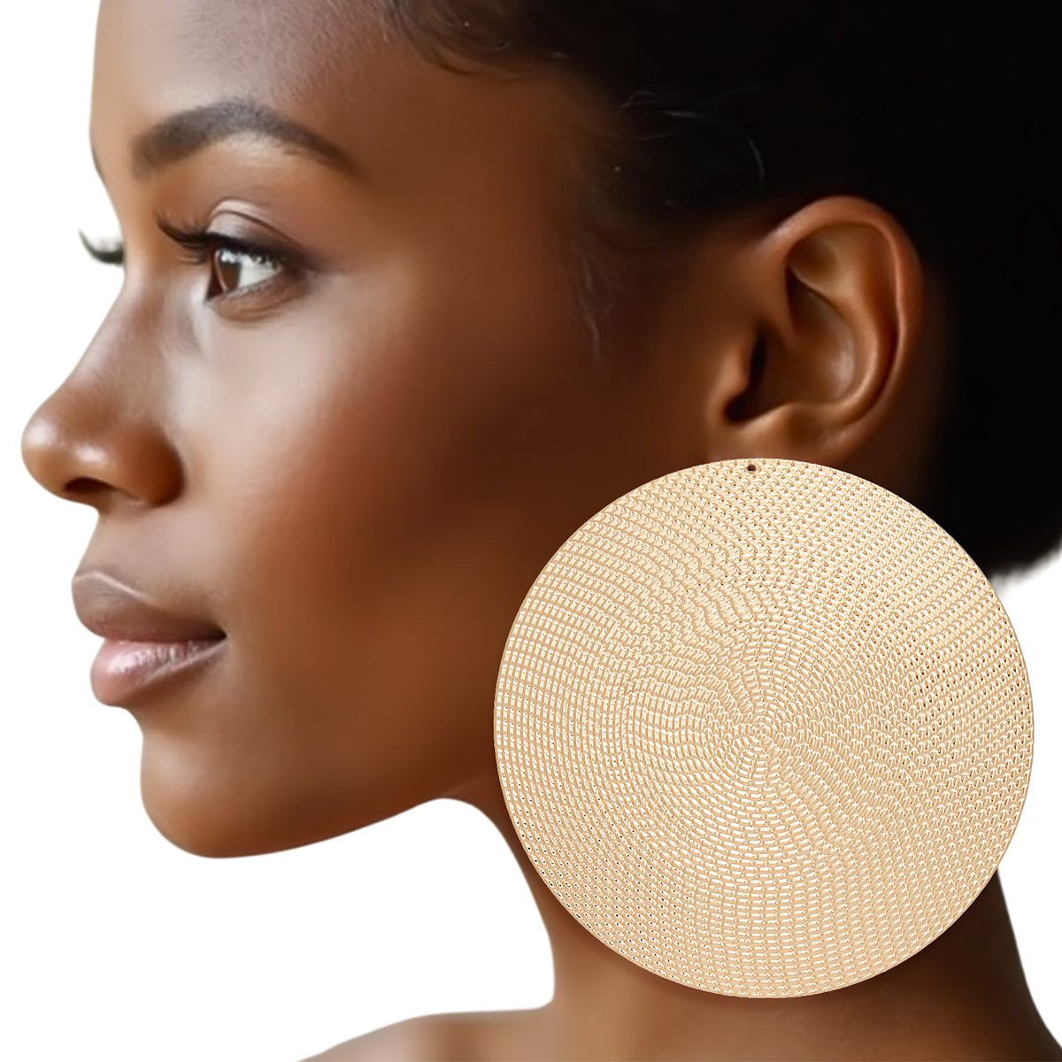 Gold Disc Stud Earrings Textured Lightweight Post Back
