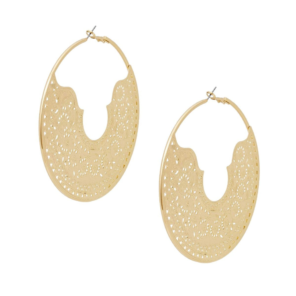 Gold Filigree Hoop Earrings Handcrafted Large Omega Closure