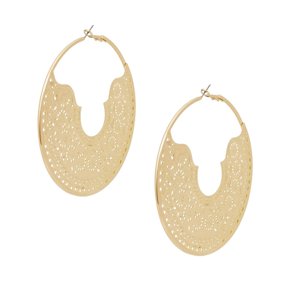 Gold Filigree Hoop Earrings Handcrafted Large Omega Closure