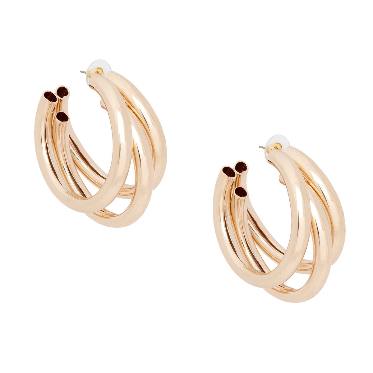 Gold Tube Stack Hoop Earrings | Lightweight Fashion Jewelry