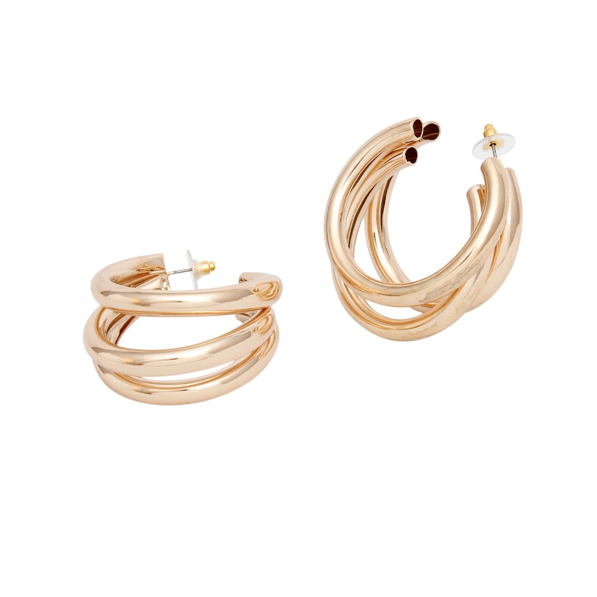Gold Tube Stack Hoop Earrings | Lightweight Fashion Jewelry