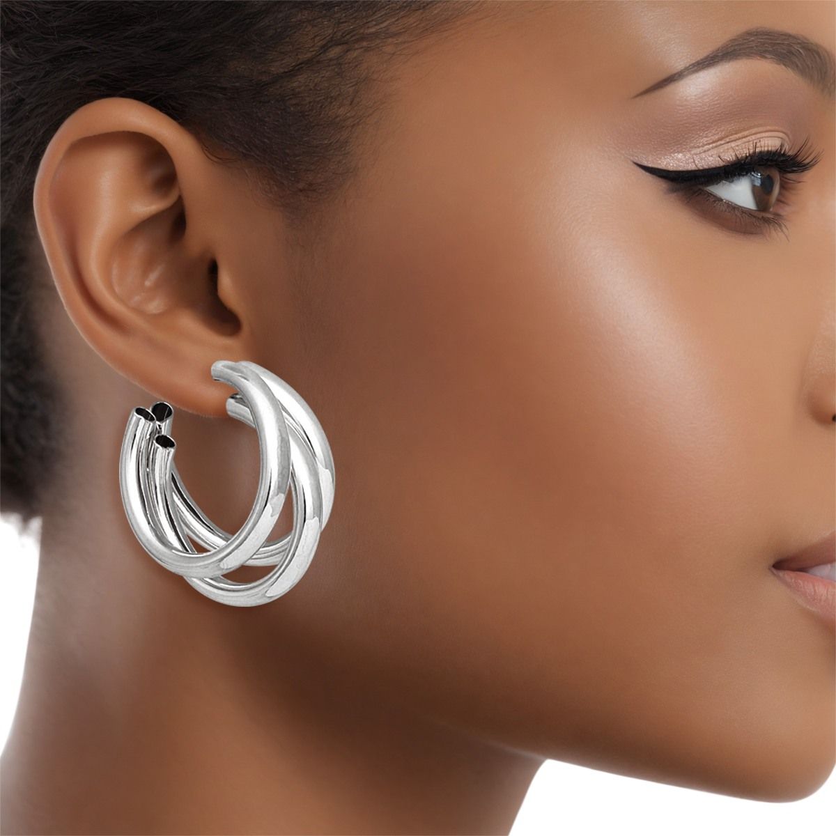 Silver Tube Stack Hoop Earrings | Lightweight Fashion Jewelry