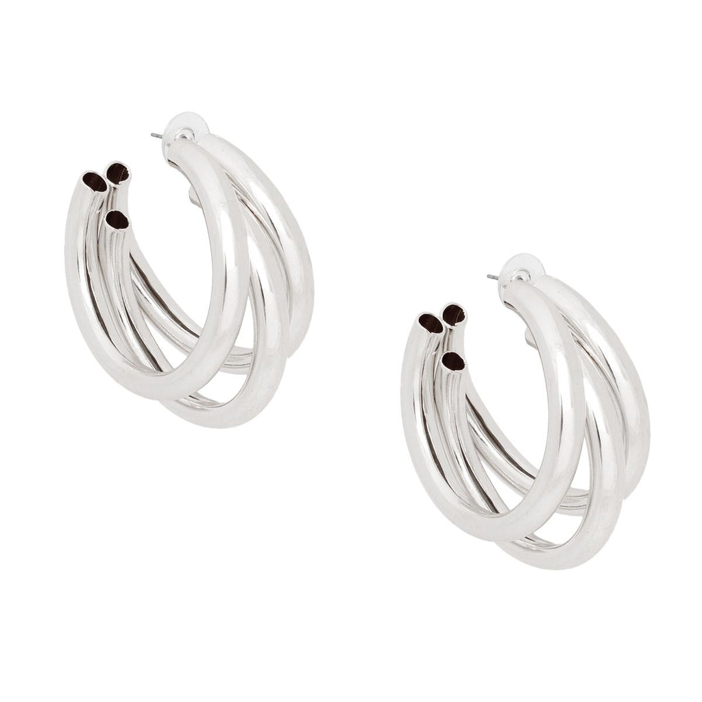 Silver Tube Stack Hoop Earrings | Lightweight Fashion Jewelry