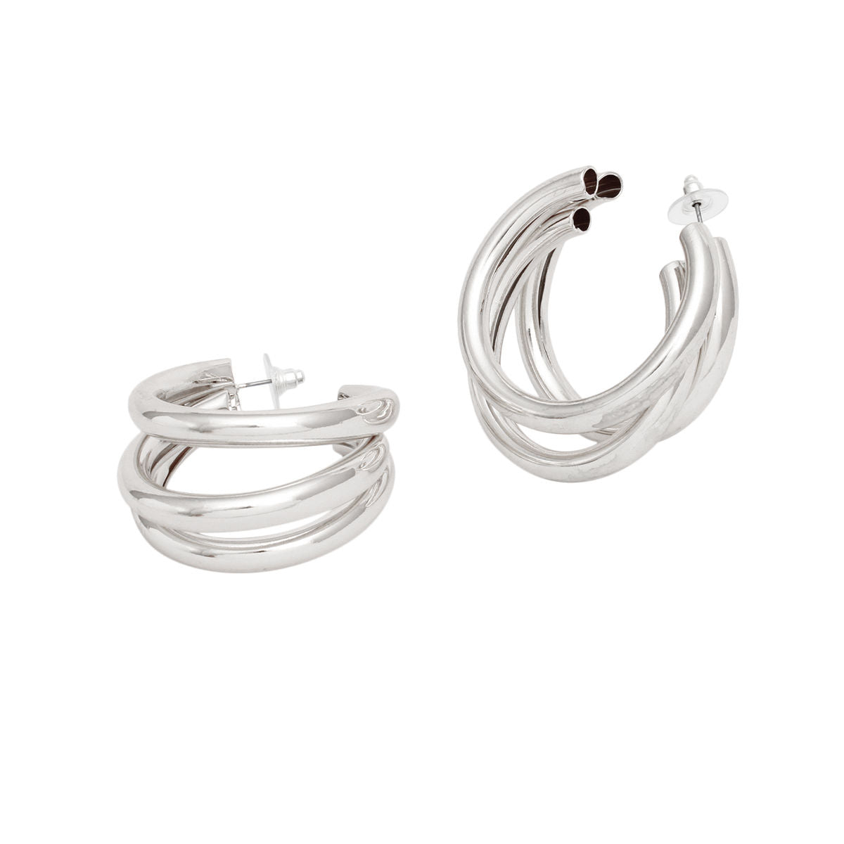 Silver Tube Stack Hoop Earrings | Lightweight Fashion Jewelry
