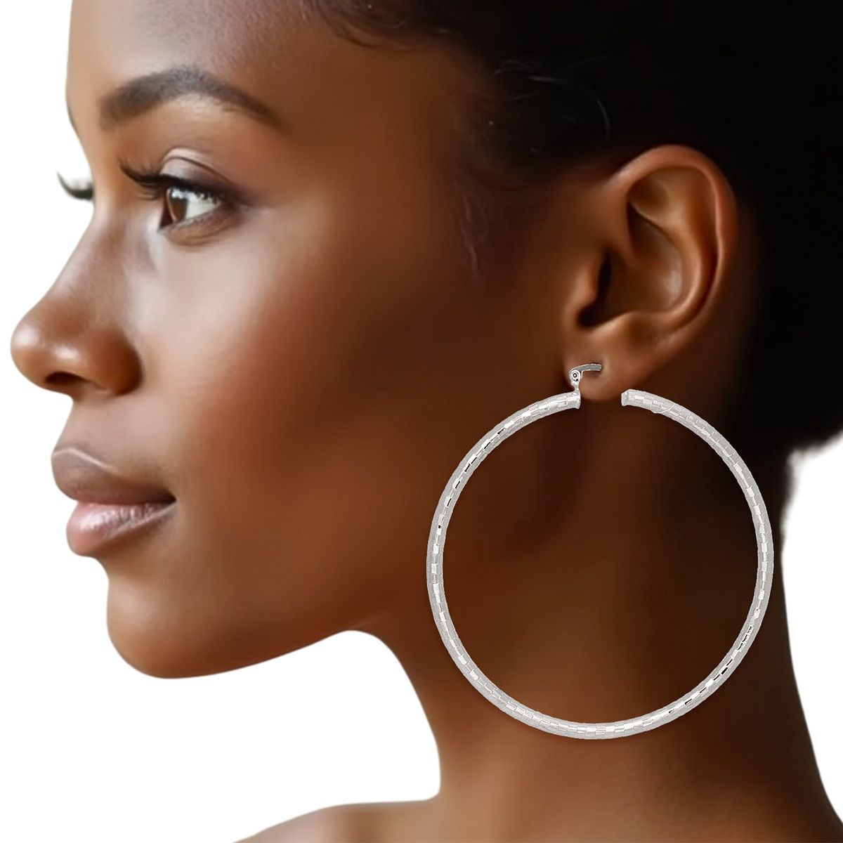 Lightweight Texture Silver Hoop Earrings